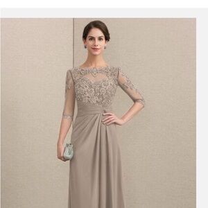JJs House Taupe Lace Maxi Dress